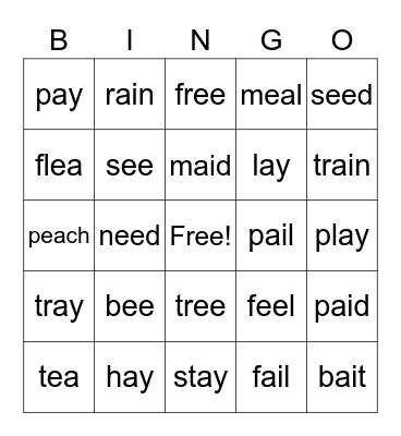 Vowel Teams Bingo Card