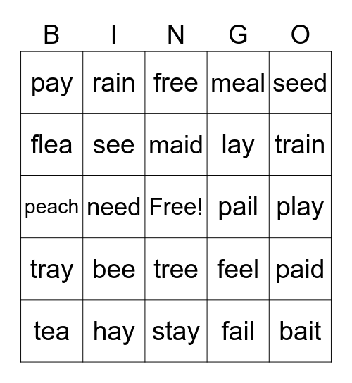 Vowel Teams Bingo Card