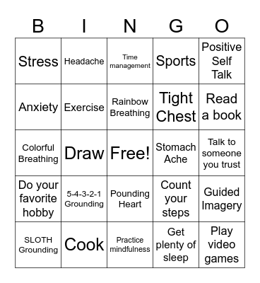Stress and Anxiety Bingo Card