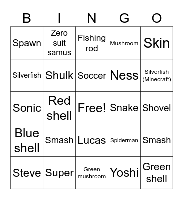 Video Games S and SH Bingo Card