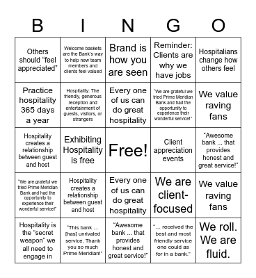 Hospitality Round 3 Bingo Card