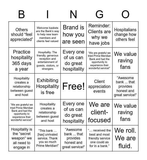 Hospitality Round 3 Bingo Card