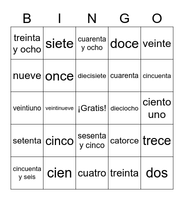 los números 0-101 Bingo Card