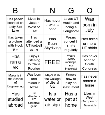 February BOLD: Building Connections Bingo Card