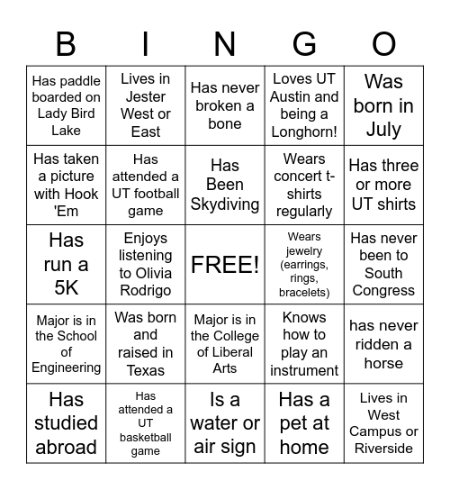 February BOLD: Building Connections Bingo Card