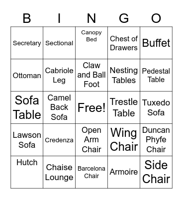 Furniture BINGO Card