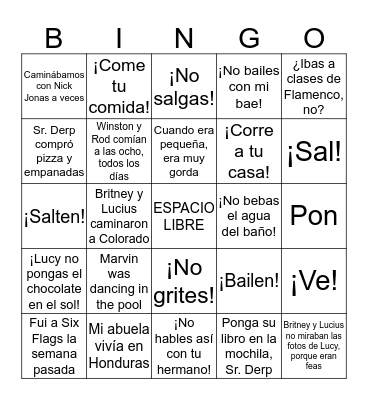 Day 5 MANDATOS y PRETERITO - IMPERFECTO Bingo Card