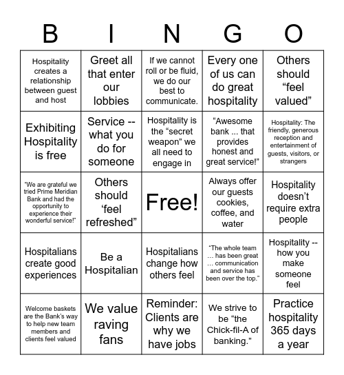 Hospitality Total Touch Round 3 Bingo Card