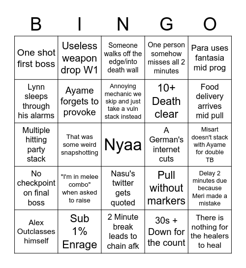 Savage Lesgo Bingo Card