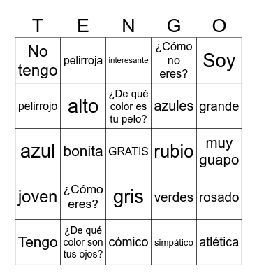 ¿Cómo eres? Bingo Card