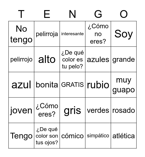 ¿Cómo eres? Bingo Card