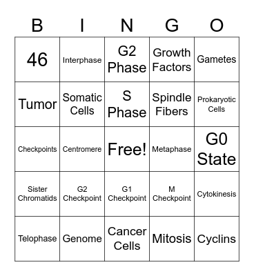 Cell Cycle Bingo Card