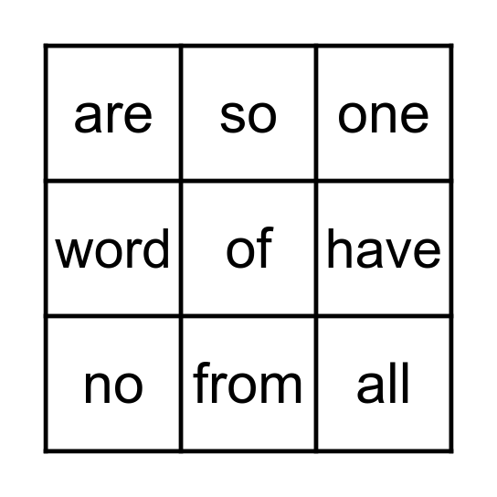 Tricky Word Bingo Card