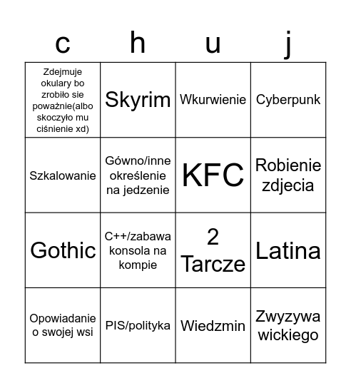 Bingo Cumil Bingo Card