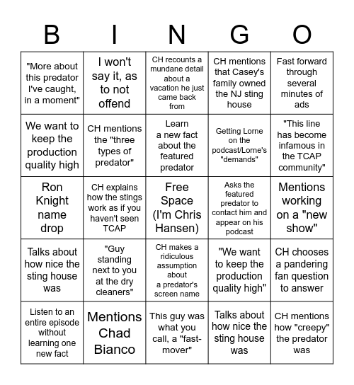 Predators I've Caught BINGO Card