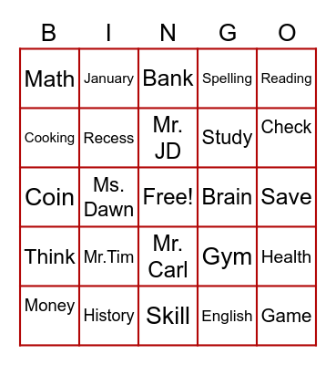 Spelling Word Bingo 1.3.22 Bingo Card