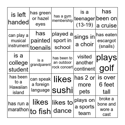 Find Someone Who... Bingo Card