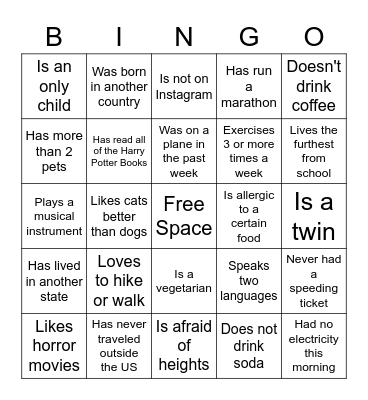 Get To Know You Bingo Card