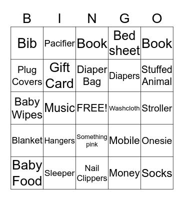 Kelly's Shower Bingo Card