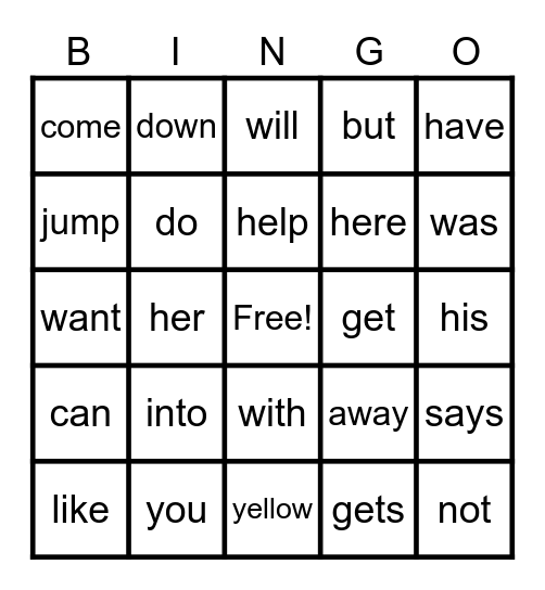 Sight Word 8 Bingo Card
