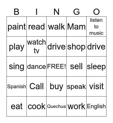 Everyday Activities Bingo Card
