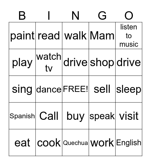 Everyday Activities Bingo Card