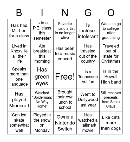 Mr. Hibbett's BINGO Bonanza Bingo Card