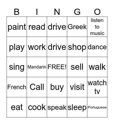 Everyday Activities Bingo Card