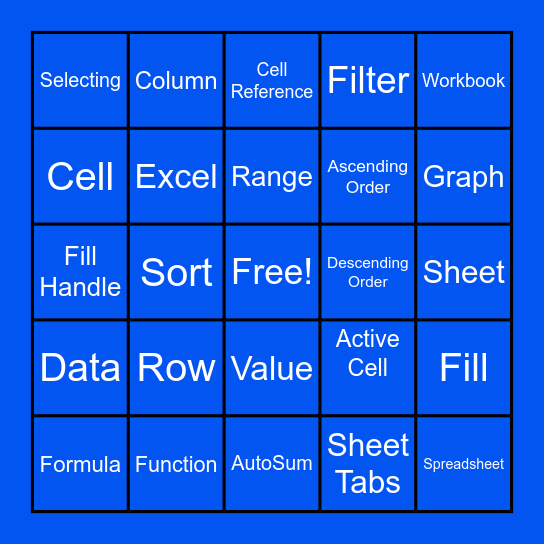 Microsoft Excel Vocabulary Bingo Card