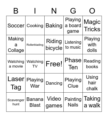Activities to do with friends Bingo Card