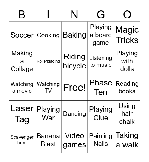 Activities to do with friends Bingo Card