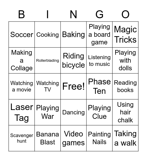 Activities To Do With Friends Bingo Card