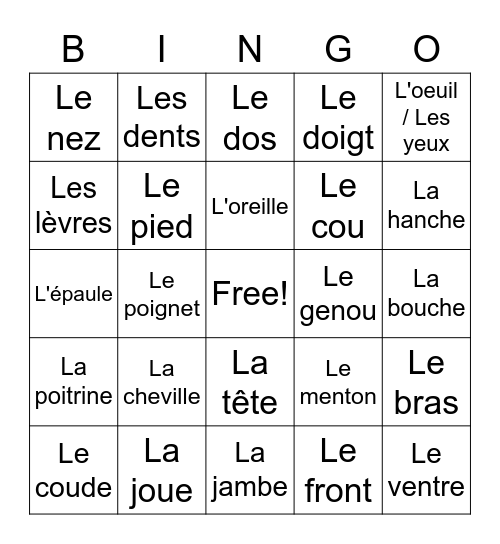 Le Corps 1 Bingo Card