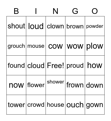 Words with /ou/ Bingo Card