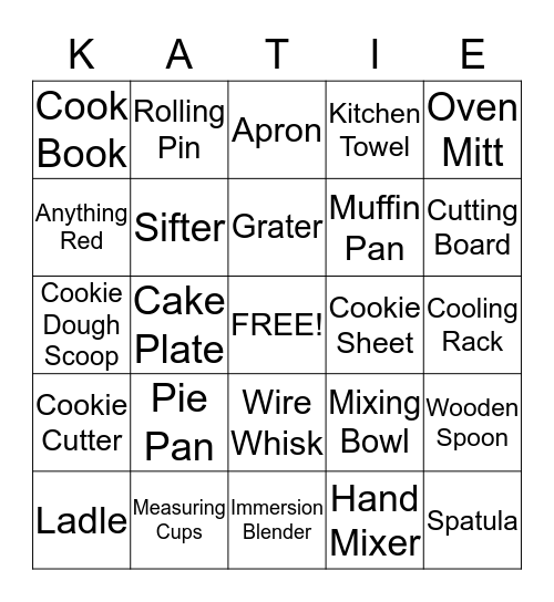 Katie's Baking Bingo Card