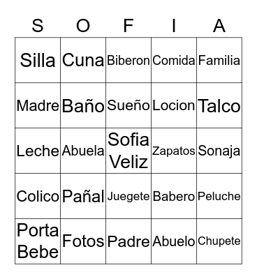 Gladys's Baby Shower Bingo Card