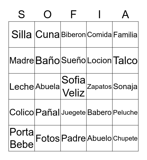 Gladys's Baby Shower Bingo Card