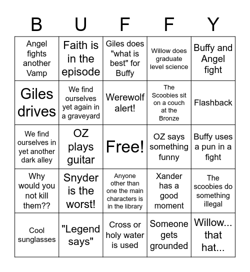 Buffy BINGO Card