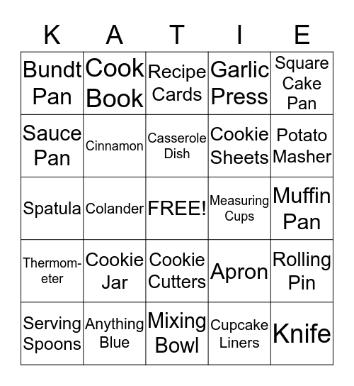 Katie's Baking Bingo Card