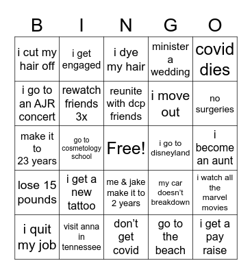 2022 Bingo Card