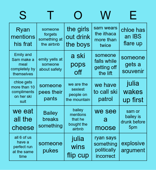 Bouta Stowe in My Pants Bingo Card