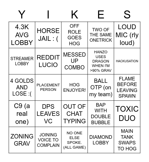 END OF SEASON Bingo Card