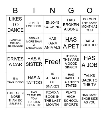 Find Someone Who Bingo Card