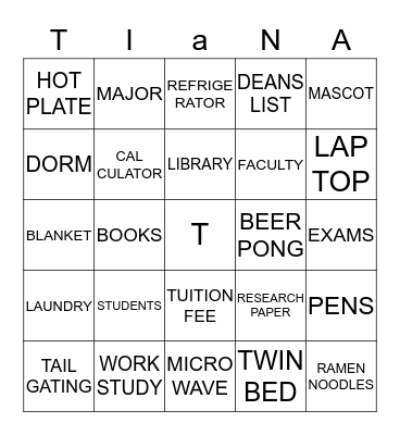 COLLEGE BINGO Card