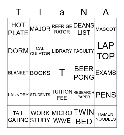 COLLEGE BINGO Card