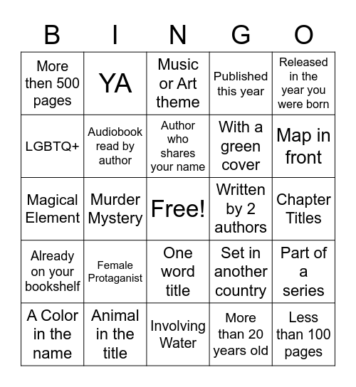 2022 Book Bingo Card