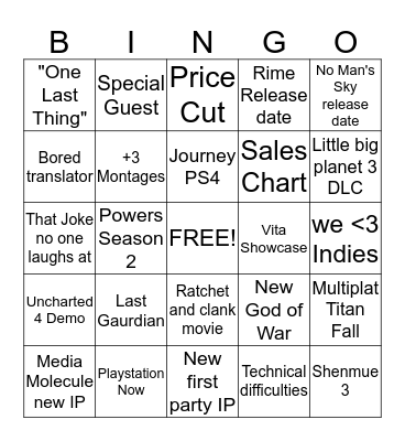 sony E3 Bingo Card
