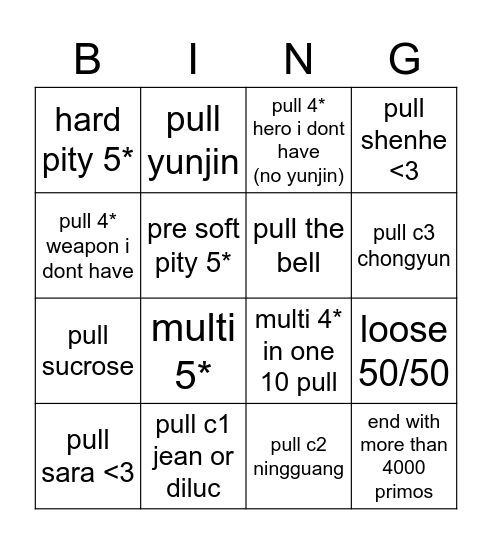 shenhe/yunjin pulling bingo Card