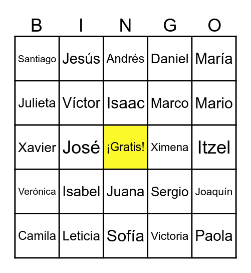 El alfabeto / los nombres Bingo Card
