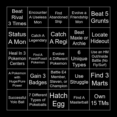 Pokemon Map Randomizer Bingo Card